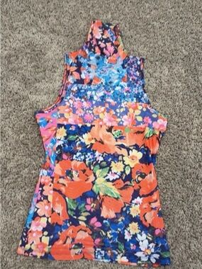 AFRM Floral Mock Neck Tank Top in Coral, Blue & Pink